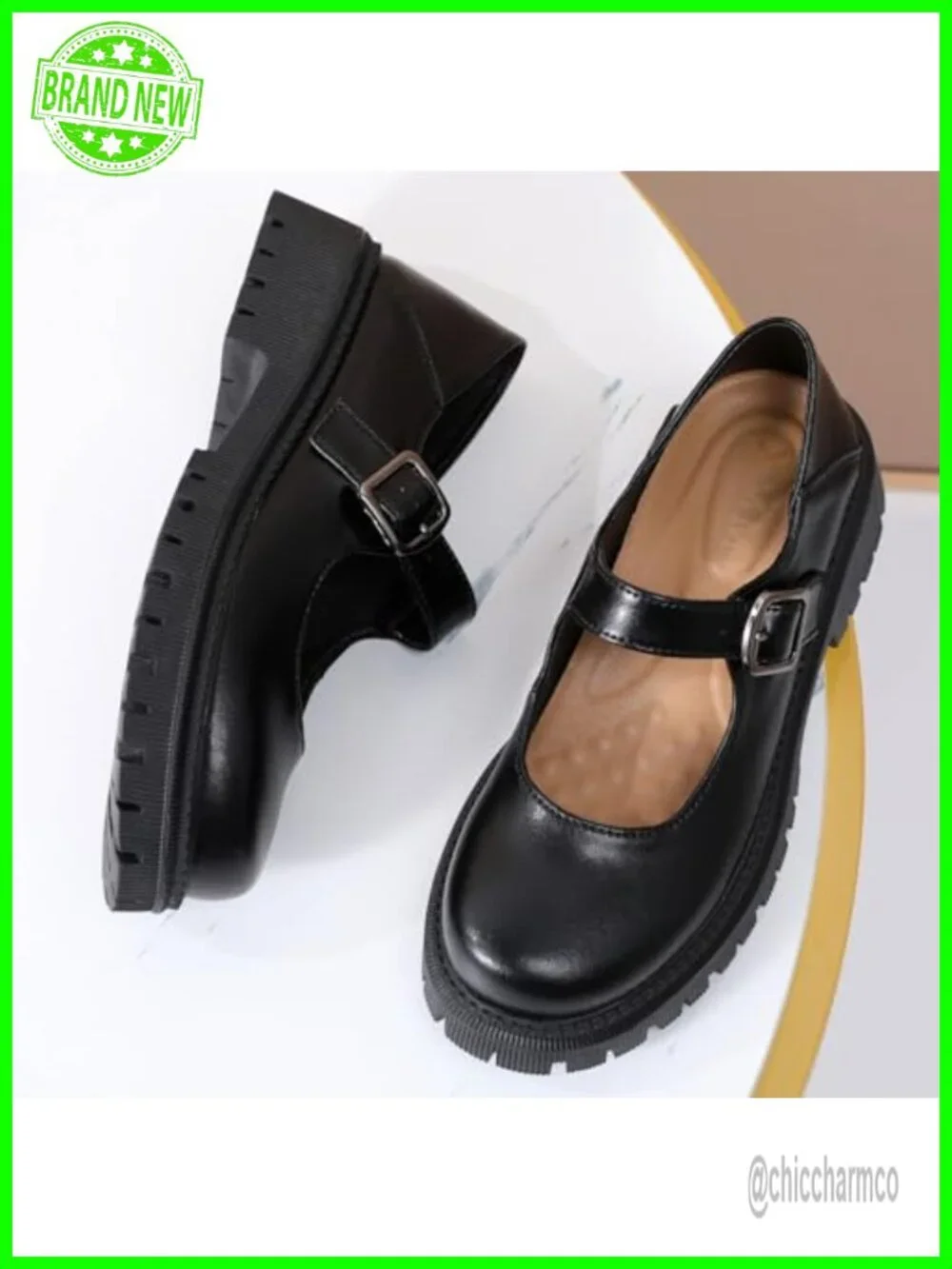 Women's Platform Mary Jane Shoes Leather Round Toe Non-Slip Casual